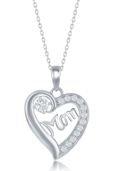 Simona Jewelry Simona Sterling Silver Cz 'mom' Heart Pendant Necklace In Silver