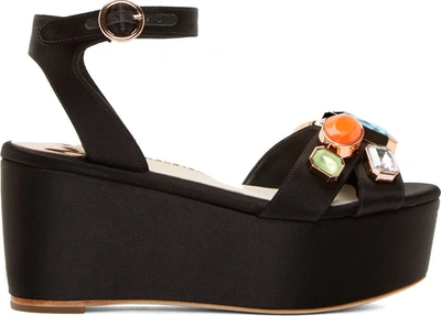 Sophia Webster Black Suki Gem Platform Sandals In Black Satin