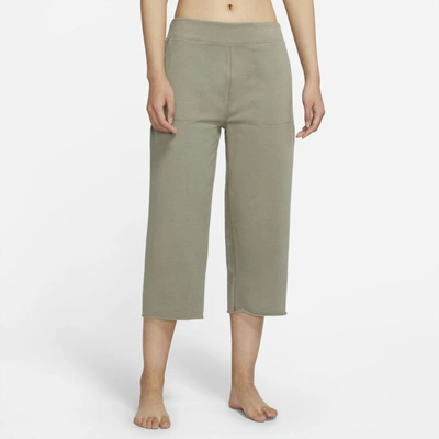 Shop Nike Yoga Luxe Women's Cropped Fleece Pants In Light Army,stone