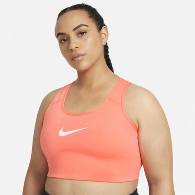 Shop Nike Swoosh Women's Medium-support Non-padded Sports Bra In Bright Mango,white