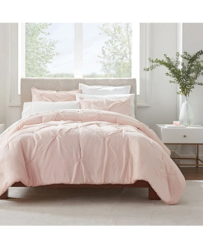 Shop Serta Simply Clean Antimicrobial Pleated King Comforter Set, 3 Piece In Pink