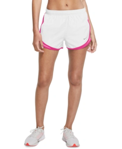Shop Nike Women's Dri-fit Tempo Running Shorts In White/pink Glow/hyper Pink/wolf Grey