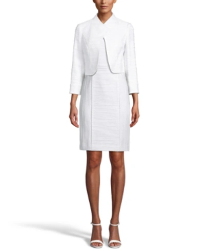 Shop Anne Klein Tweed Cropped Flyaway Blazer In White