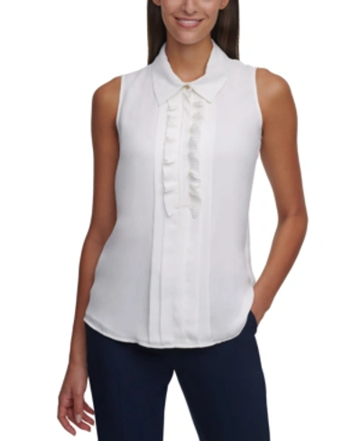 Shop Tommy Hilfiger Ruffle-front Sleeveless Top In White