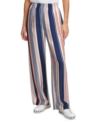 Shop Dkny Printed Pull-on Wide-leg Pants In New Navy Spark Multi