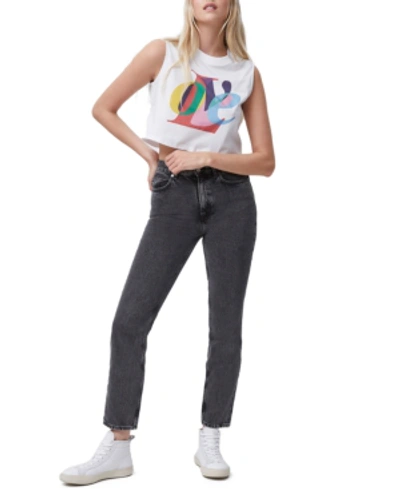 Shop French Connection Cotton Love Cropped T-shirt In Linen White