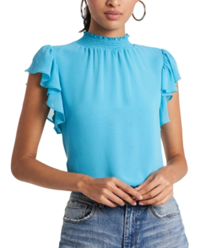 Shop 1.state Flutter-sleeve Solid Top In Turquoise
