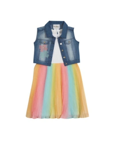 Shop Rare Editions Little Girls Ombre Pleated Dress With Denim Vest