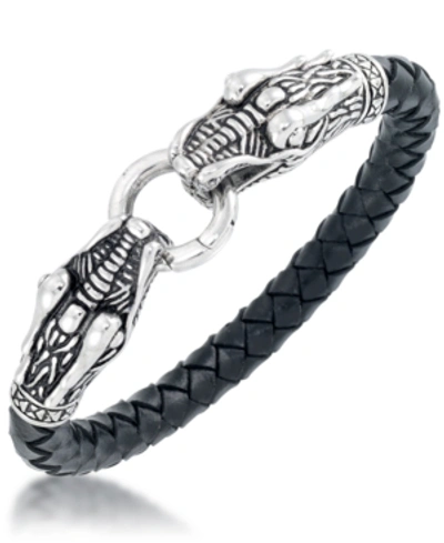 Shop Andrew Charles By Andy Hilfiger Men's Dragon Head Leather Bracelet In Stainless Steel