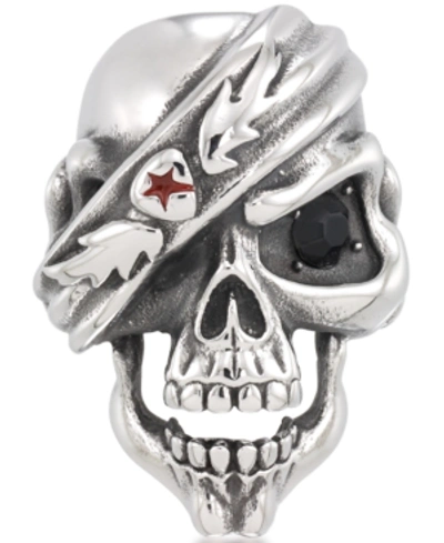 Andrew Charles By Andy Hilfiger Men's Black Cubic Zirconia & Red Enamel Pirate Skull Ring In Stainless Steel In Stainless Steel