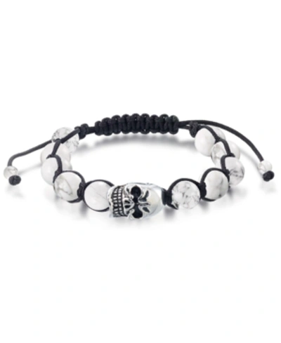 Andrew Charles By Andy Hilfiger Men's Onyx Bead Skull Bolo Bracelet In Stainless Steel (also In Tiger's Eye & White Agate) In White Agate