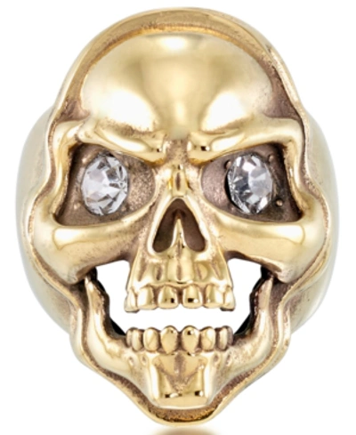 Shop Andrew Charles By Andy Hilfiger Men's Cubic Zirconia Skull Ring In Yellow Ion-plated Stainless Steel