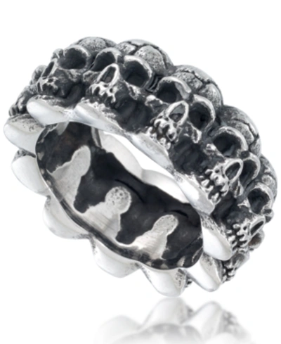 Andrew Charles By Andy Hilfiger Men's Multi Skull Ring In Oxidized Stainless Steel In Stainless Steel
