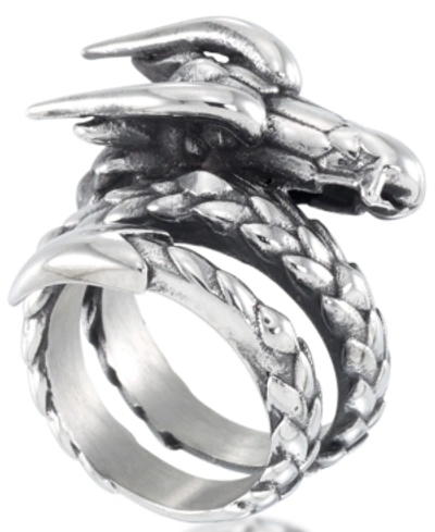 Andrew Charles By Andy Hilfiger Men's Dragon Coil Ring In Stainless Steel In Stainless Steel