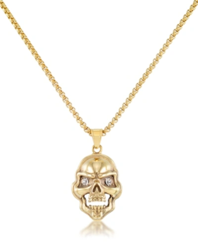 Shop Andrew Charles By Andy Hilfiger Men's Cubic Zirconia Signature Skull 24" Pendant Necklace In Black Ion-plated Stainless Steel (also  In Gold-tone