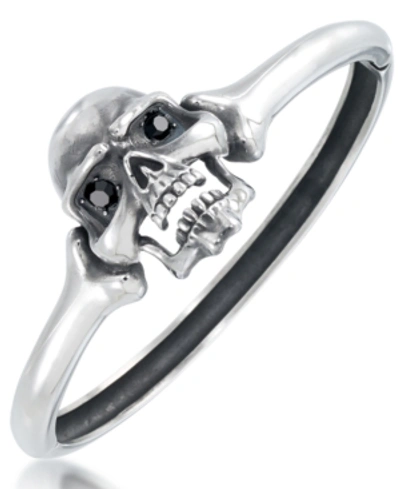 Andrew Charles By Andy Hilfiger Men's Black Cubic Zirconia Skull Bangle Bracelet In Stainless Steel In Stainless Steel