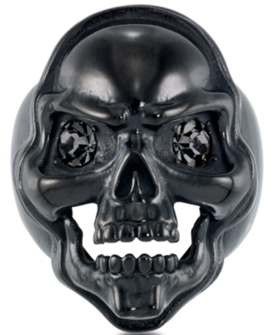 Shop Andrew Charles By Andy Hilfiger Men's Cubic Zirconia Skull Ring In Black Ion-plated Stainless Steel