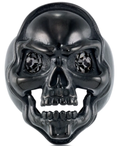 Andrew Charles By Andy Hilfiger Men's Cubic Zirconia Skull Ring In Black Ion-plated Stainless Steel In Stainless Steel