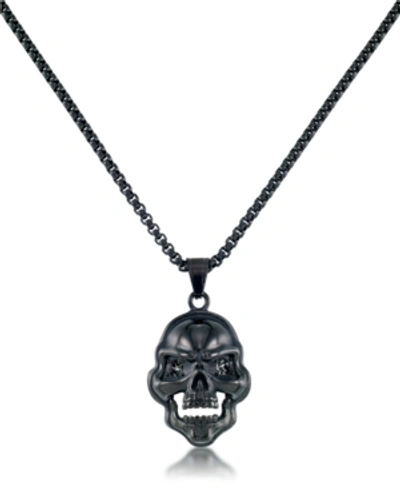 Shop Andrew Charles By Andy Hilfiger Men's Cubic Zirconia Signature Skull 24" Pendant Necklace In Black Ion-plated Stainless Steel (also 