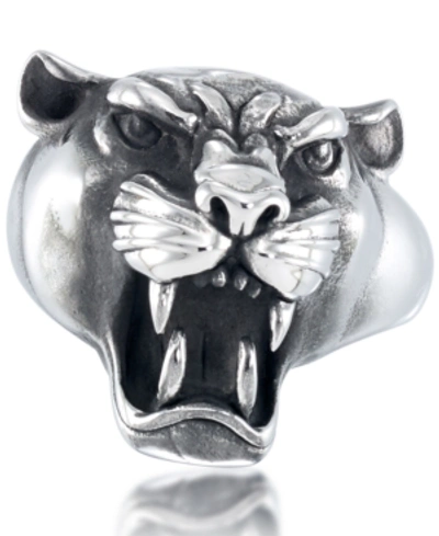 Shop Andrew Charles By Andy Hilfiger Men's Roaring Big Cat Ring In Stainless Steel