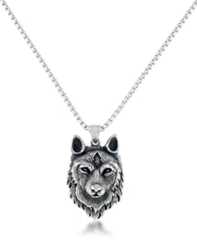 Shop Andrew Charles By Andy Hilfiger Men's Wolf Head 24" Pendant Necklace In Stainless Steel
