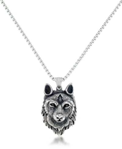 Andrew Charles By Andy Hilfiger Men's Wolf Head 24" Pendant Necklace In Stainless Steel In Stainless Steel