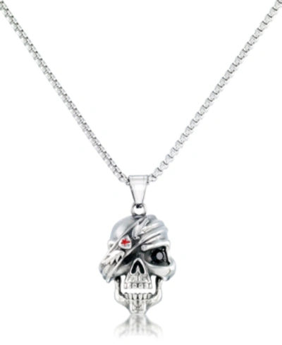 Shop Andrew Charles By Andy Hilfiger Men's Cubic Zirconia Pirate Skull 24" Pendant Necklace In Stainless Steel