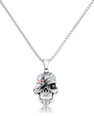 Andrew Charles By Andy Hilfiger Men's Cubic Zirconia Pirate Skull 24" Pendant Necklace In Stainless Steel In Stainless Steel