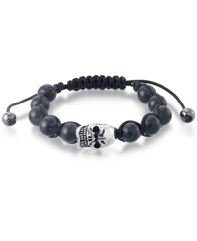 Shop Andrew Charles By Andy Hilfiger Men's Onyx Bead Skull Bolo Bracelet In Stainless Steel (also In Tiger's Eye & White Agate)