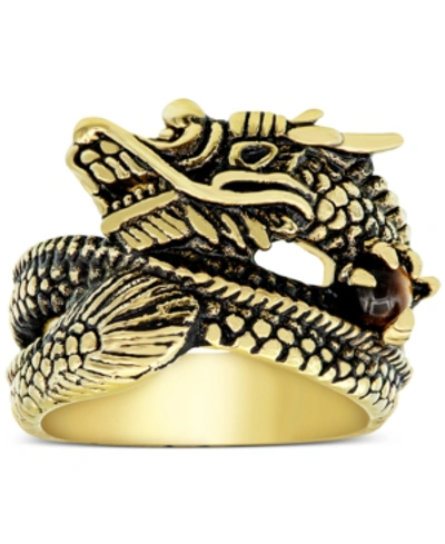 Shop Macy's Men's Dragon Ring In Yellow & Black Ion-plated Stainless Steel In Two-tone