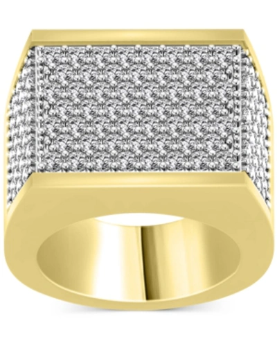 Shop Macy's Men's Diamond Multi-row Cluster Ring (4 Ct. T.w.) In 10k Gold