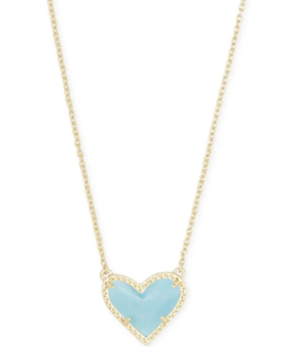 Shop Kendra Scott 14k Gold Plated And Genuine Stone  Ari Heart Pendant Necklace In Light Bue