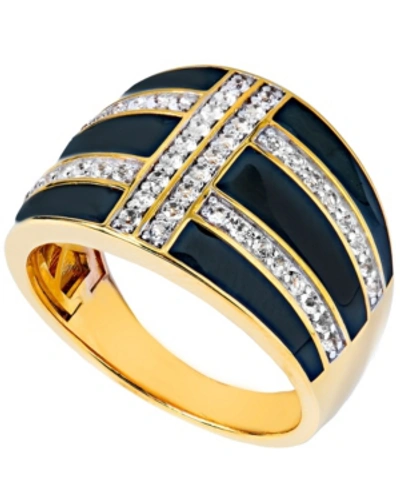 Shop Macy's Women's 14k Gold Plated Ring In Sterling Silver In Black