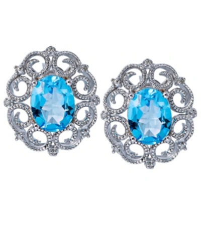 Shop Macy's Women's Milgrain Earrings In Sterling Silver In Blue