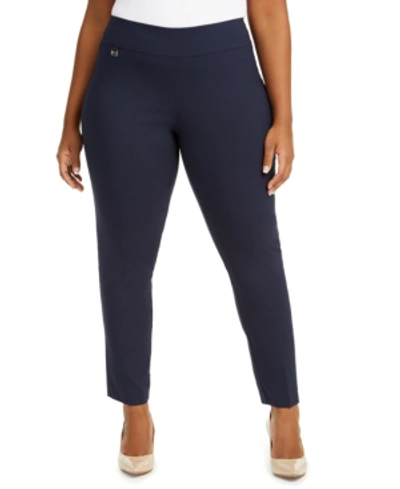 Shop Alfani Plus & Petite Plus Size Tummy-control Pull-on Skinny Pants, Created For Macy's In Modern Navy