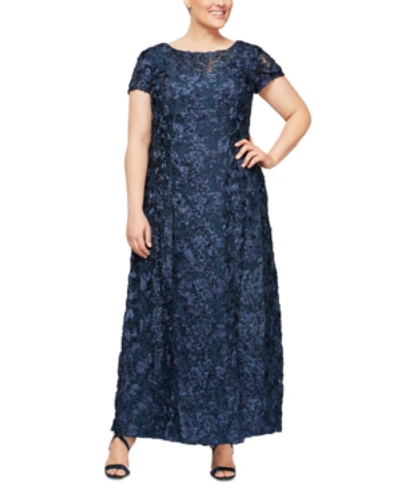 Shop Alex Evenings Plus Size Rosette Gown In Navy
