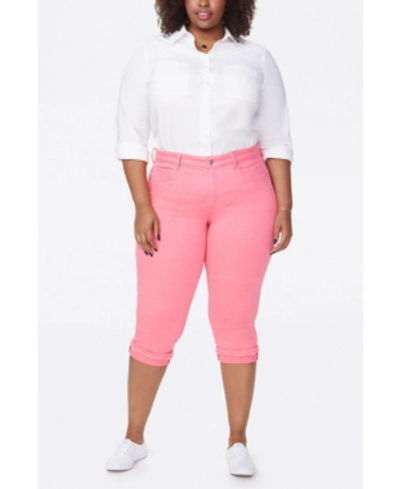 Shop Nydj Plus Size Marilyn Crop With Fray Cuff Jeans In Pink Flamingo