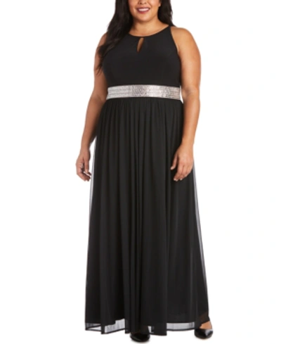 Shop R & M Richards Plus Size Embellished Gown In Black