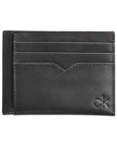 Shop Calvin Klein Men's Leather Logo Card Case In Black