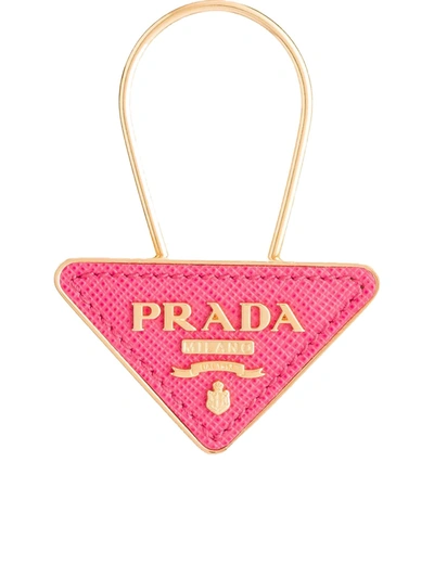Shop Prada Saffiano Leather And Metal Keychain In Nude & Neutrals