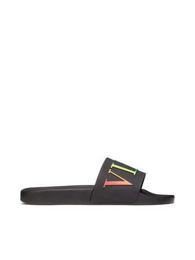 Shop Valentino Vltn Rubber Slider Sandal In Black