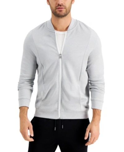 Shop Alfani Men's Zip-front Sweater Jacket, Created For Macy's In Light Grey