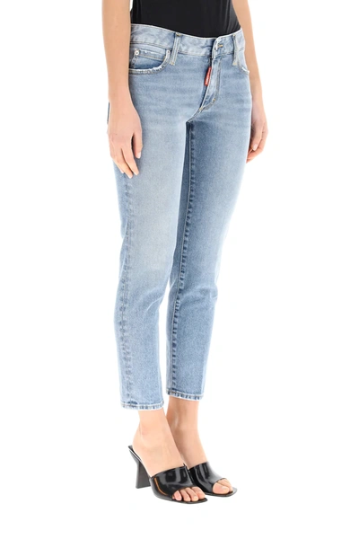 Shop Dsquared2 Medium Waist Cropped Twiggy Jeans In Blue