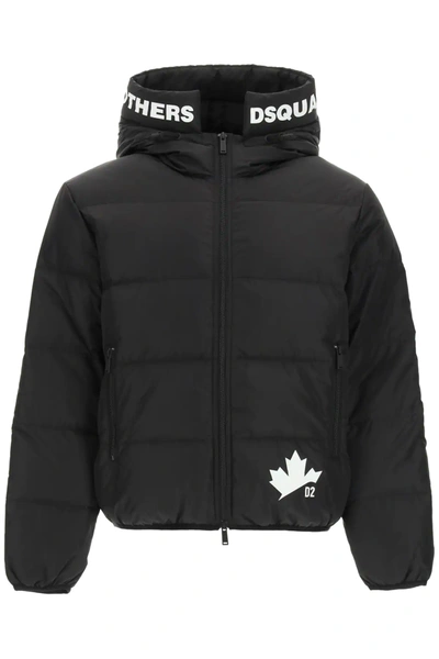 Shop Dsquared2 Down Jacket With Branded Hood In Black,white