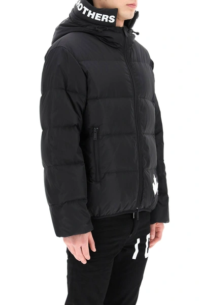 Shop Dsquared2 Down Jacket With Branded Hood In Black,white