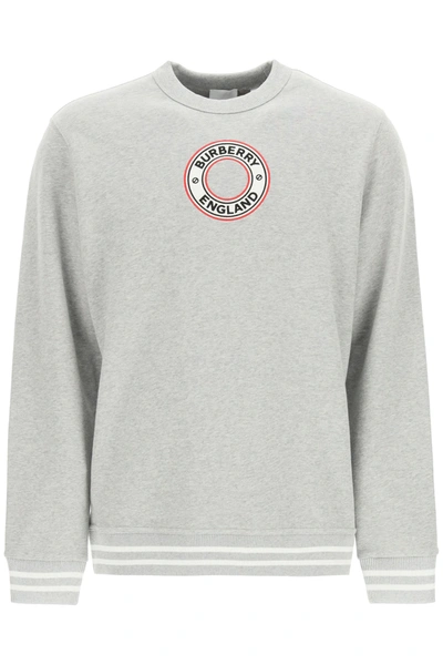 Shop Burberry Crewneck Sweatshirt With Logo Graphics In Grey