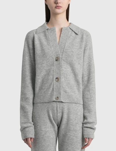 Shop Nanushka Cade Fluffy Knit Cardigan In Grey