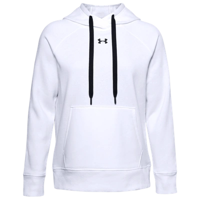 Shop Under Armour Womens  Rival Fleece Hb Pullover Hoodie In White/black/black