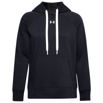 Shop Under Armour Womens  Rival Fleece Hb Pullover Hoodie In Black/white/white