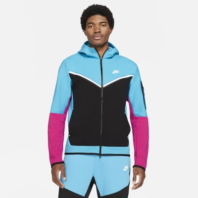 Shop Nike Mens  Tech Fleece Full-zip Hoodie In Light Blue Fury/black/fireberry